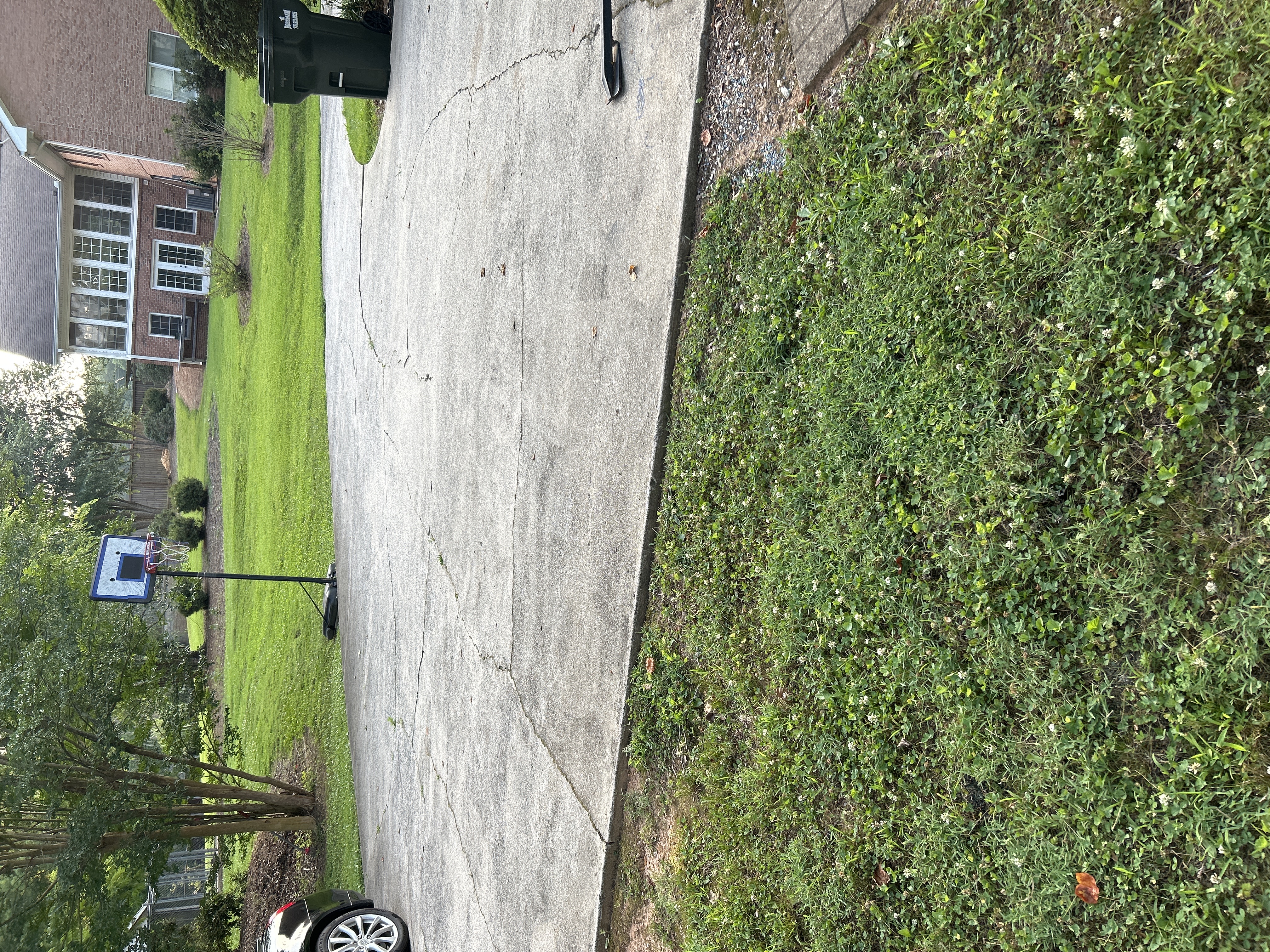 Wide concrete driveway with cracking and surface discoloration before pressure washing at a Canton, GA home.