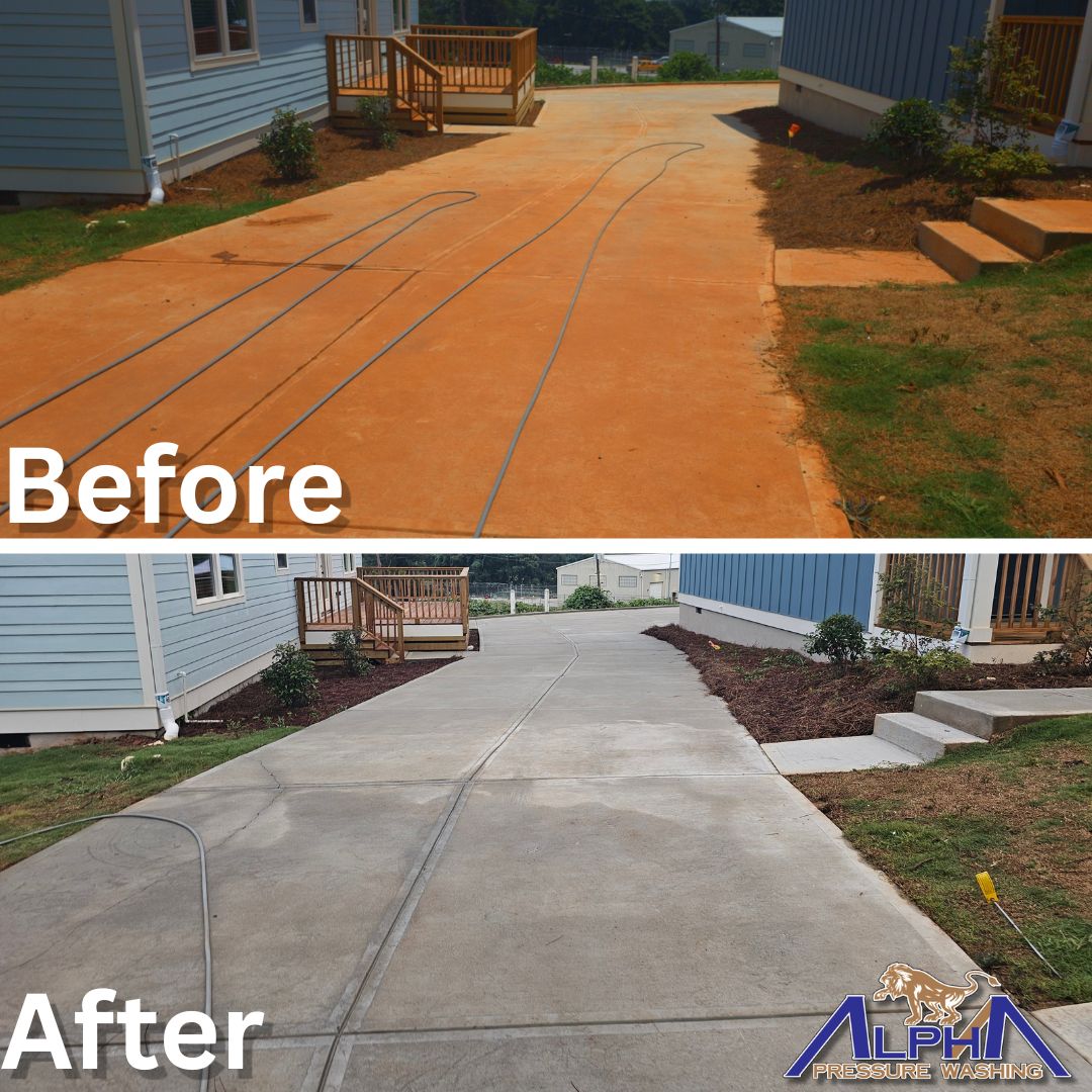 A before and after comparison shot - the difference is stark for this Atlanta, GA new Construction wash.